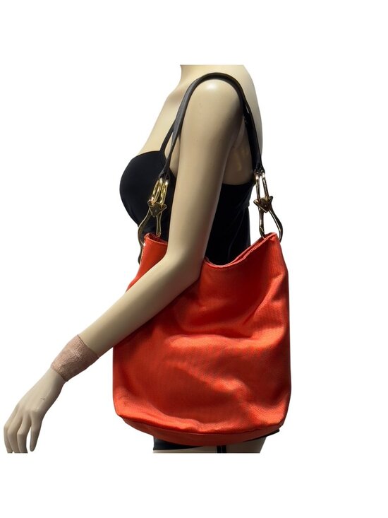 JPK Paris 75 Handbags - JPK Paris 75 Orange & Floral Lined Nylon Shoulder Bag With Gold Hardware